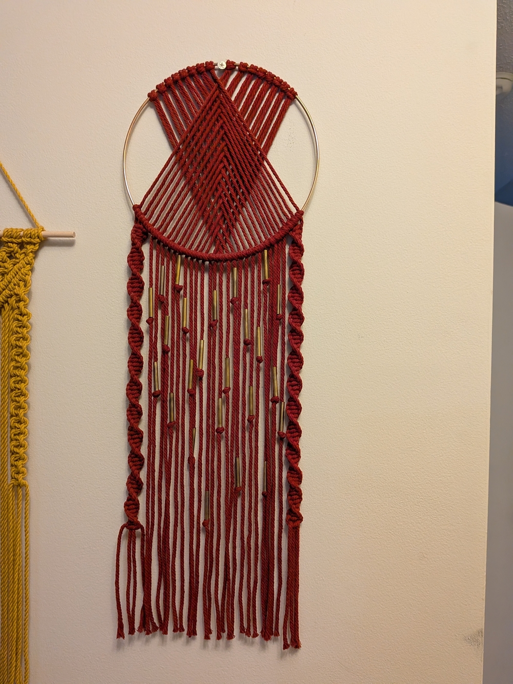 Handmade Macramé Wall Hanging in Deep Red